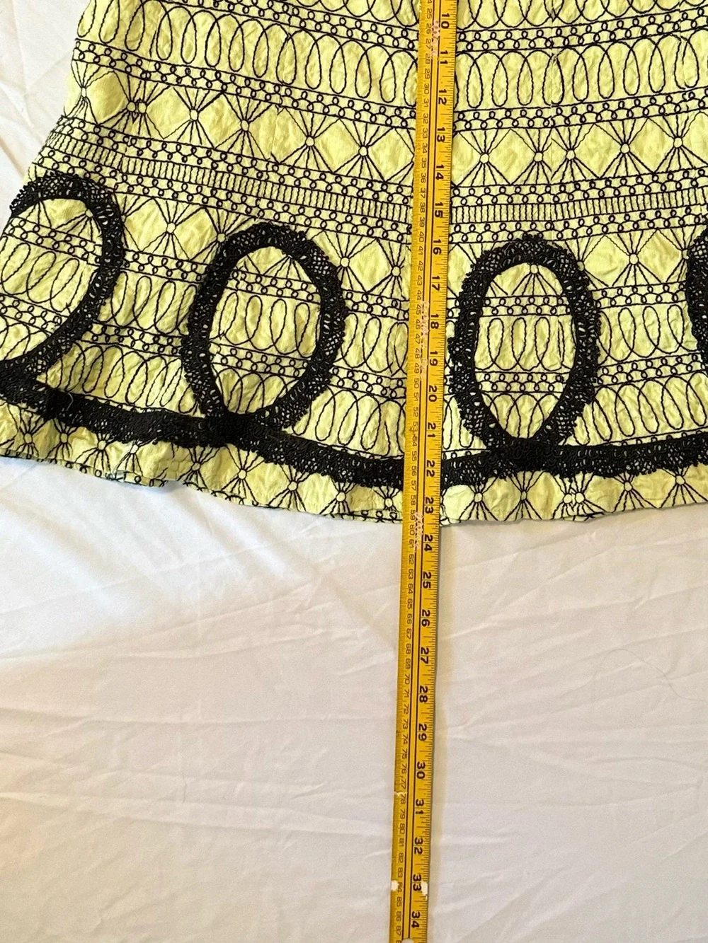 WD.NY Lime Green Y2K A-Line Skirt with Black Embroidery Size 14 (GG30)
